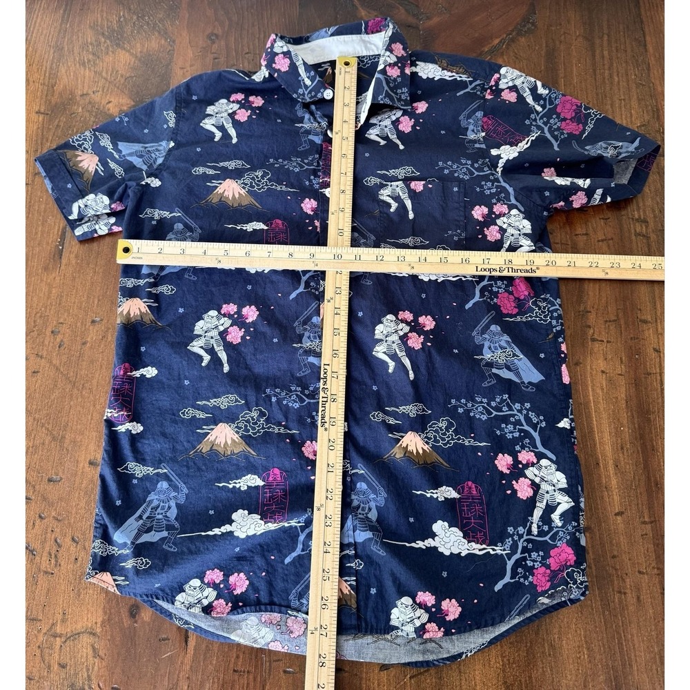 Star Wars Shirt Mens Medium Blue Darth Vader Stormtrooper Short Sleeve Button Up - Picture 9 of 9